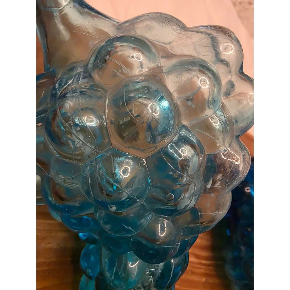 Vintage Blue Glass Grape Cluster Bottles Set of 2 Decanters Aqua Cobalt Stopper - Picture 6 of 9
